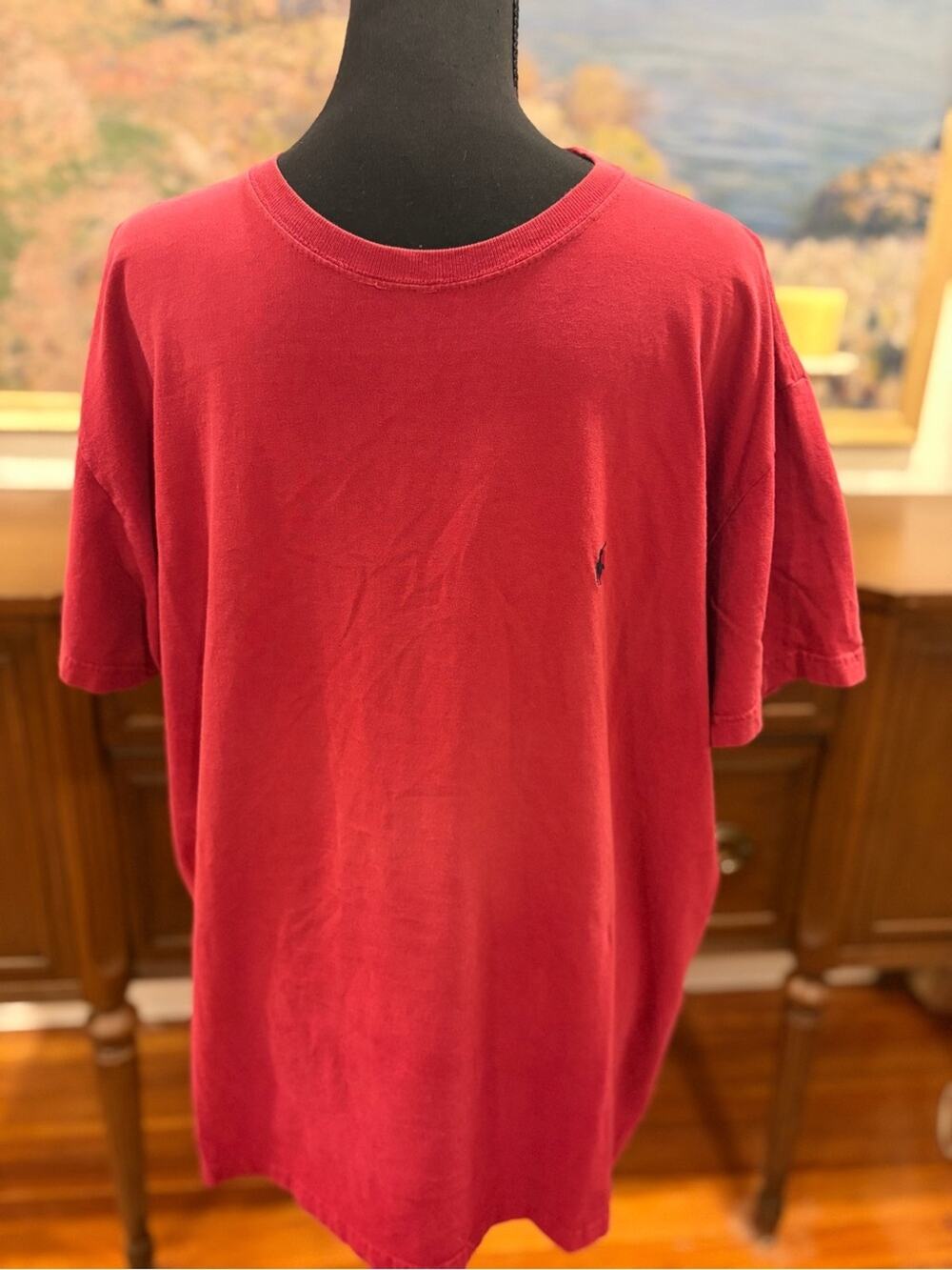 Ralph Lauren Men's 100% Cotton Short-Sleeve Crew in Deep Red with Polo Logo